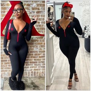 Red and black heart long sleeve jumpsuit